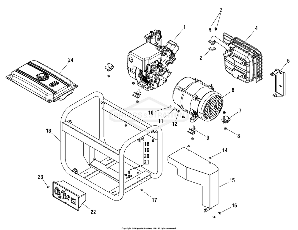Main Unit (030395 030396 030397) Diagram and Parts List for 038029-00  Briggs and Stratton Generator